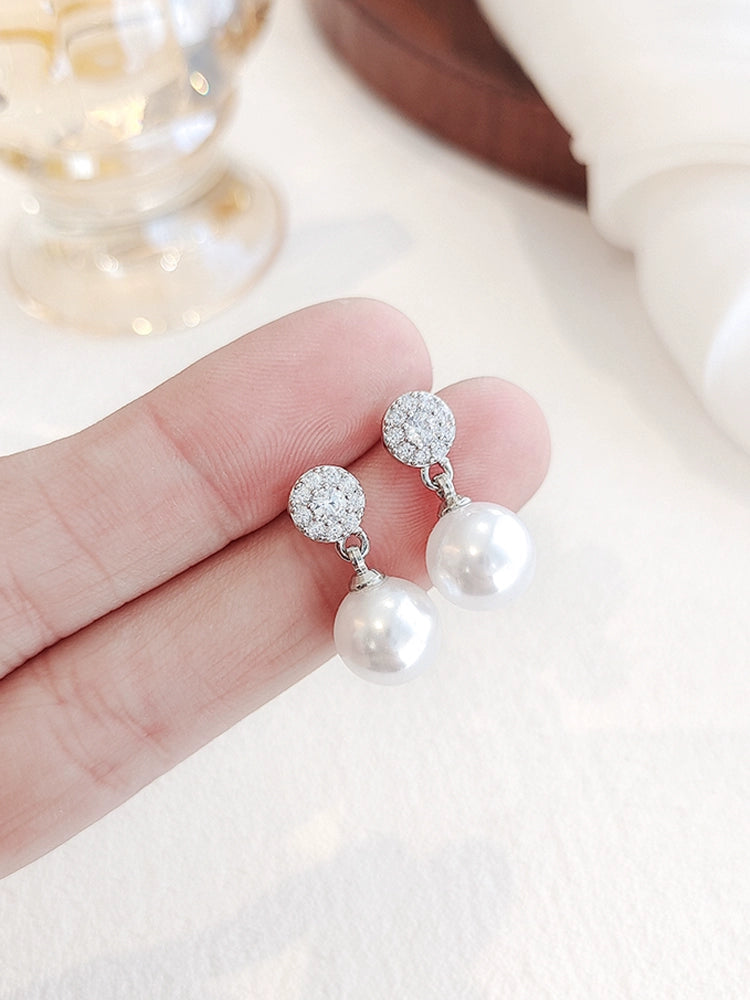 Liu Yifei Same Style Fever Sterling Silver Stud Earrings Pearl