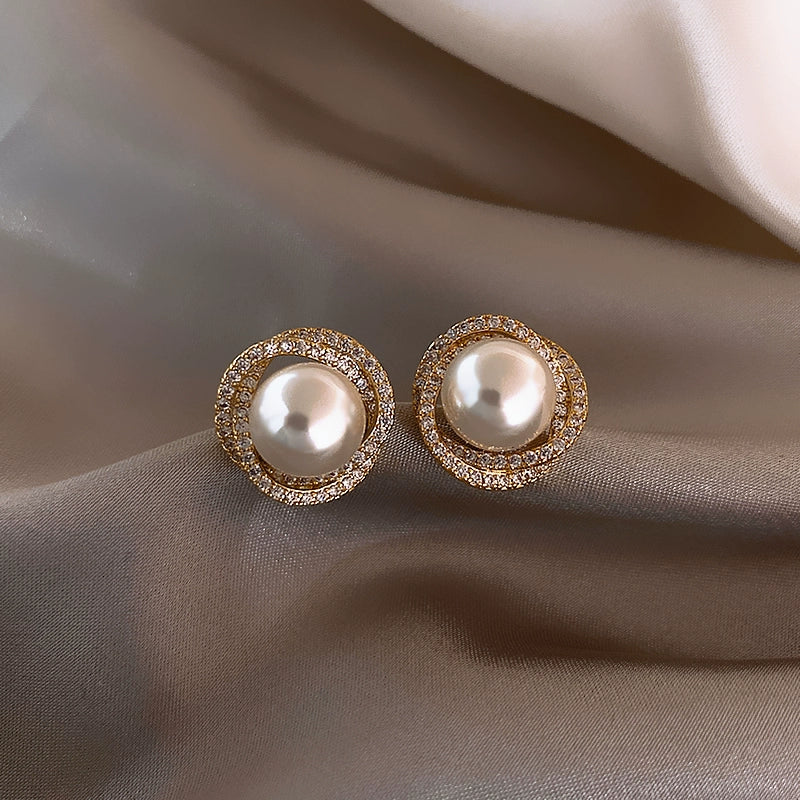 Golicc Spiral Women's Fancy Pearl Stud Earrings