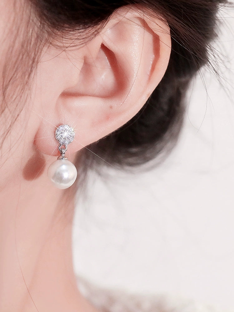 Liu Yifei Same Style Fever Sterling Silver Stud Earrings Pearl