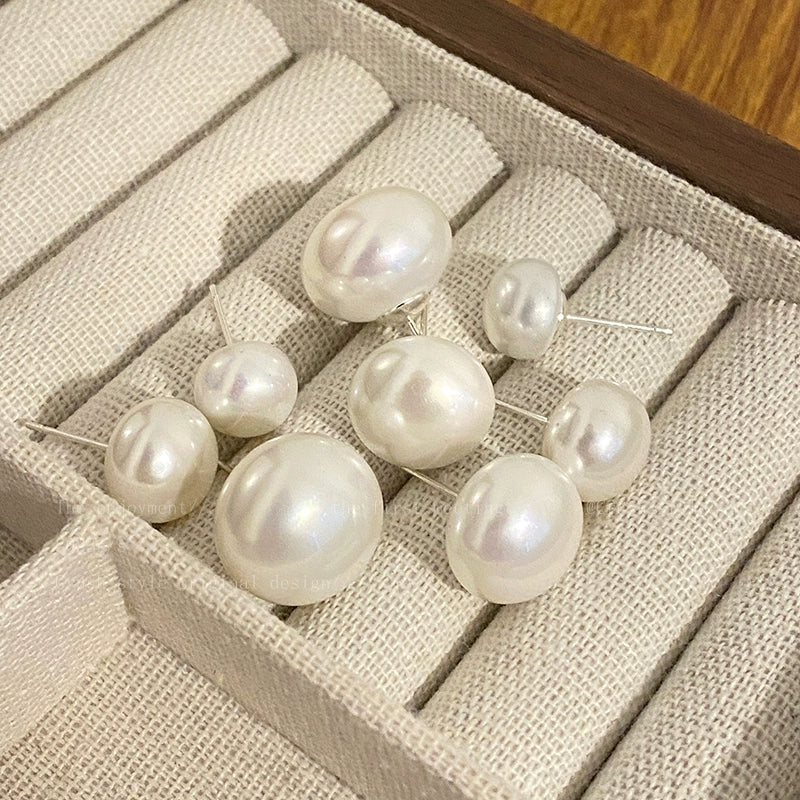 Sterling Silver Needle Steamed Bread Pearl Big Ear Stud Women's Autumn and Winter 2023 New Hot-Selling Earrings Fancy Niche Ear Jewelry