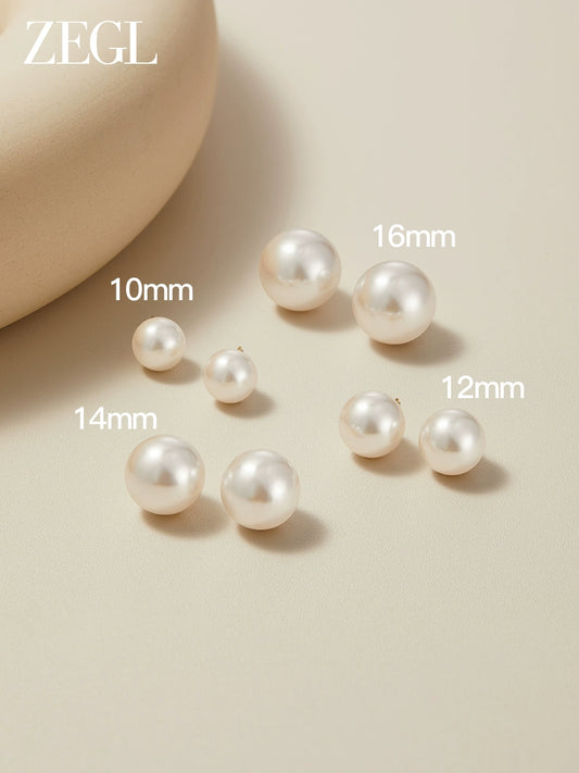Zegl French Artificial Large Pearl Earrings Female Accessible Luxury Fancy Fall and Winter Elegant Stud Earrings 12mm Silver Needle Ear Jewelry