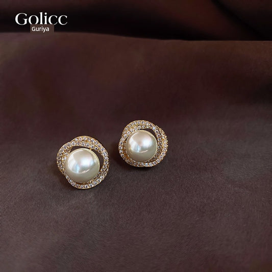 Golicc Spiral Women's Fancy Pearl Stud Earrings
